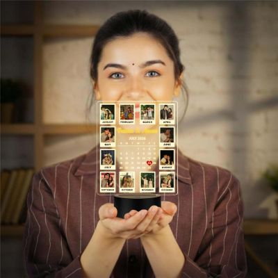 Calendar Couple Photo UV Print Lamp with Warm White Glow Light Unique Anniversary, Birthday, or Wedding Gift for Couples, Wife, Husband,